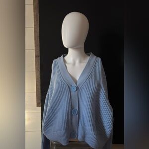 H&M Light Blue Ribbed V-Neck Button Cardigan